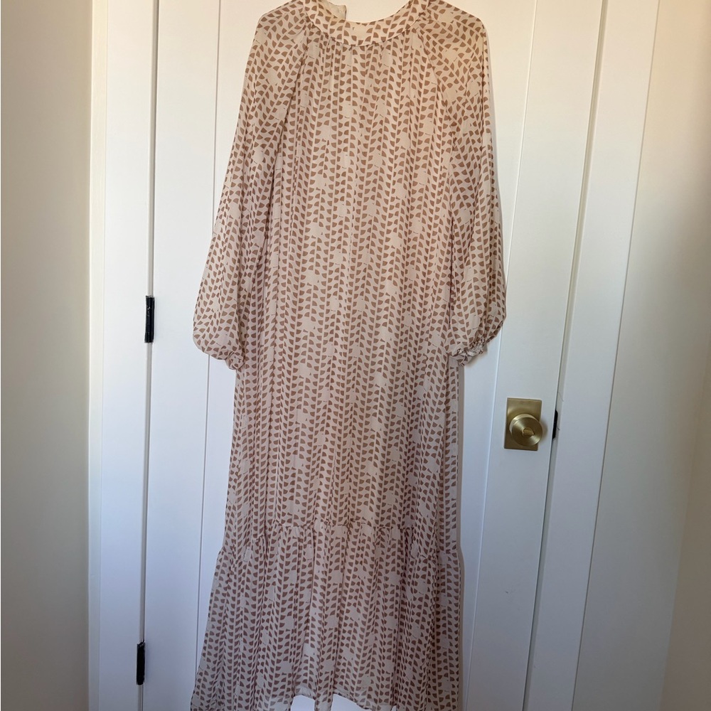 Chic Beige Polka Dot Long Sleeve Dress